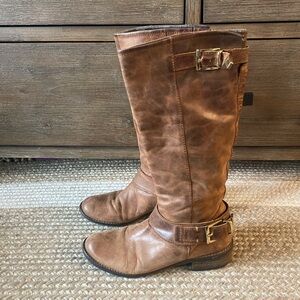 Steve Madden Tan Over the Knee Boots with Gold Buckles
